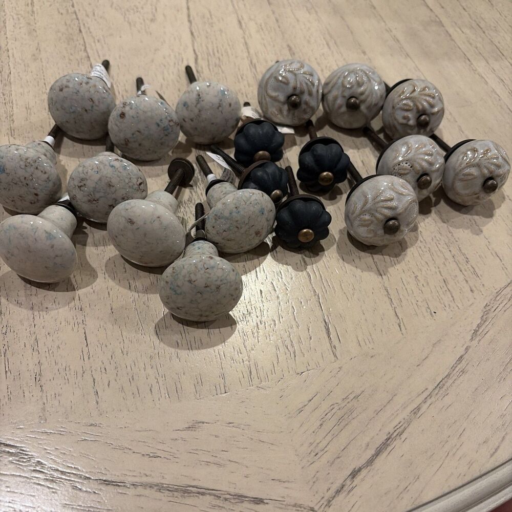 Home Decor Ceramic Cabinet Knobs Lot - 19pc Mixed Drawer Pulls Made in India